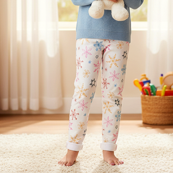 OFF WHITE PRINT FLEECE WARM LEGGING TROUSER FOR GIRLS Main image