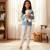 OFF WHITE PRINT FLEECE WARM LEGGING TROUSER FOR GIRLS