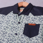Load image into Gallery viewer, BLUE &amp; SEA GREEN FLOWERS PRINT HALF SLEEVES SINGLE POCKET SHIRT
