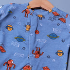 DULL BLUE PLANETS & ROBOTS PRINT FULL BODY FULL SLEEVES ROMPERS