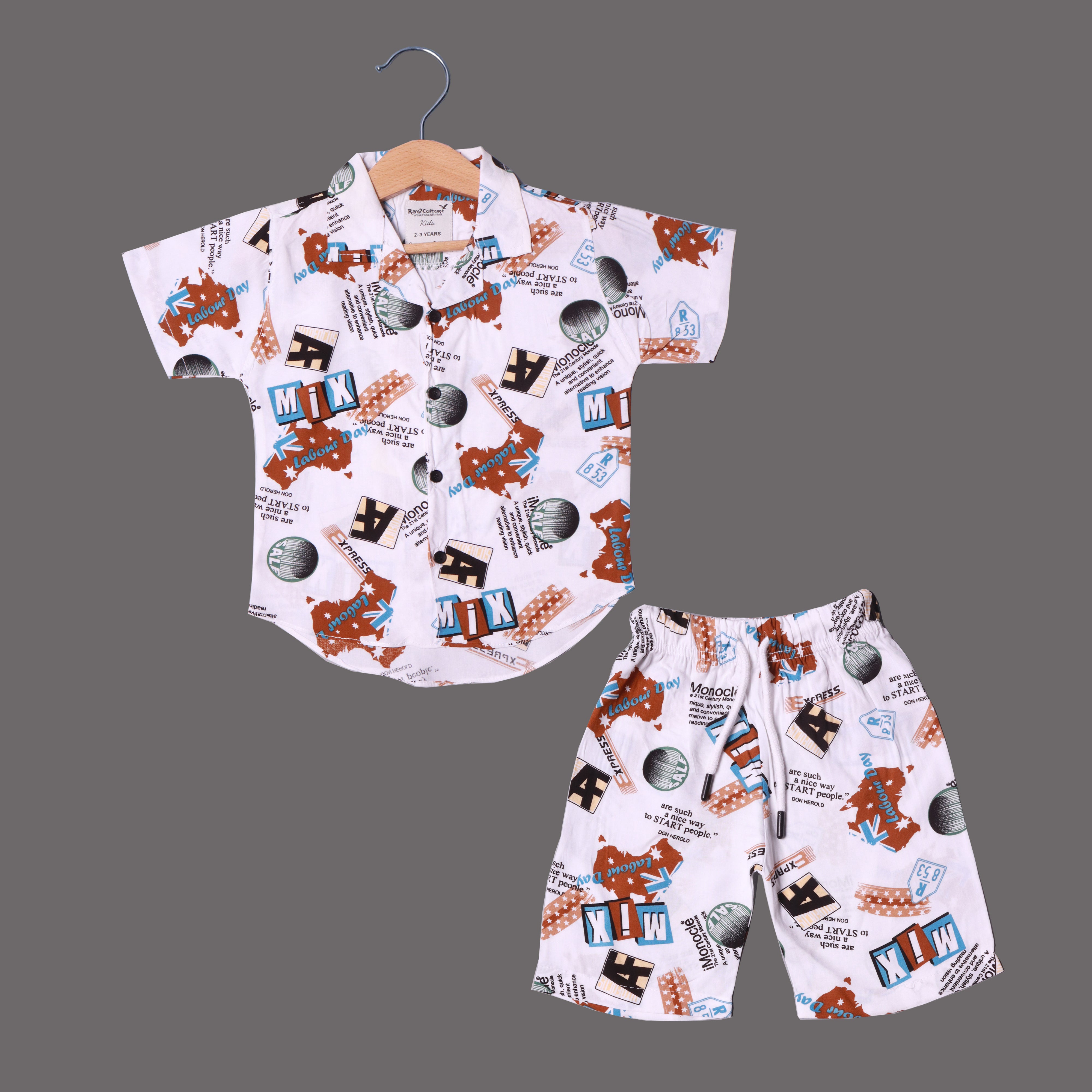 WHITE MIX PRINT LINEN FABRIC WITH SHORTS BABA SUIT Secondary image