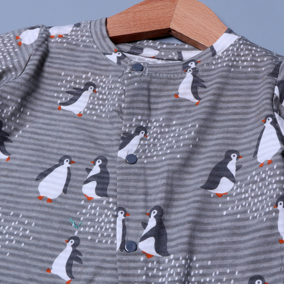 GREY WITH PENGUIN PRINT FULL BODY FULL SLEEVES ROMPERS