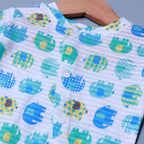 WHITE WITH BLUE ELEPHANTS PRINT FULL BODY FULL SLEEVES ROMPERS