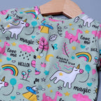 LIGHT GREEN MAGIC UNICORN PRINT FULL BODY FULL SLEEVES ROMPERS