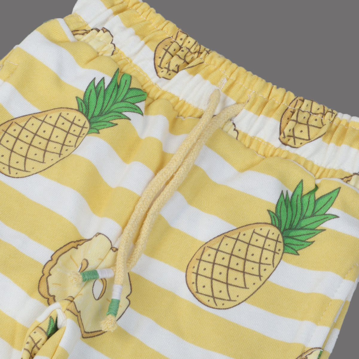 YELLOW HOODIE PINEAPPLE PRINTED TERRY FABRIC SUIT FOR WINTERS