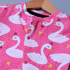 BLUSH PINK DUCK WITH CROWN PRINT FULL BODY FULL SLEEVES ROMPERS