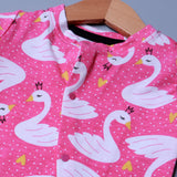 BLUSH PINK DUCK WITH CROWN PRINT FULL BODY FULL SLEEVES ROMPERS