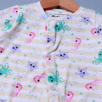 CREAM SEA ANIMALS PRINT FULL BODY FULL SLEEVES ROMPERS