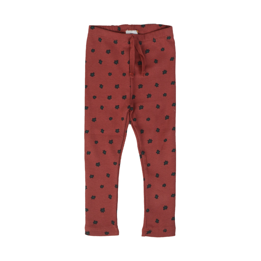 BROWN FLOWERS PRINTED RIBBED FABRIC TROUSER PAJAMA