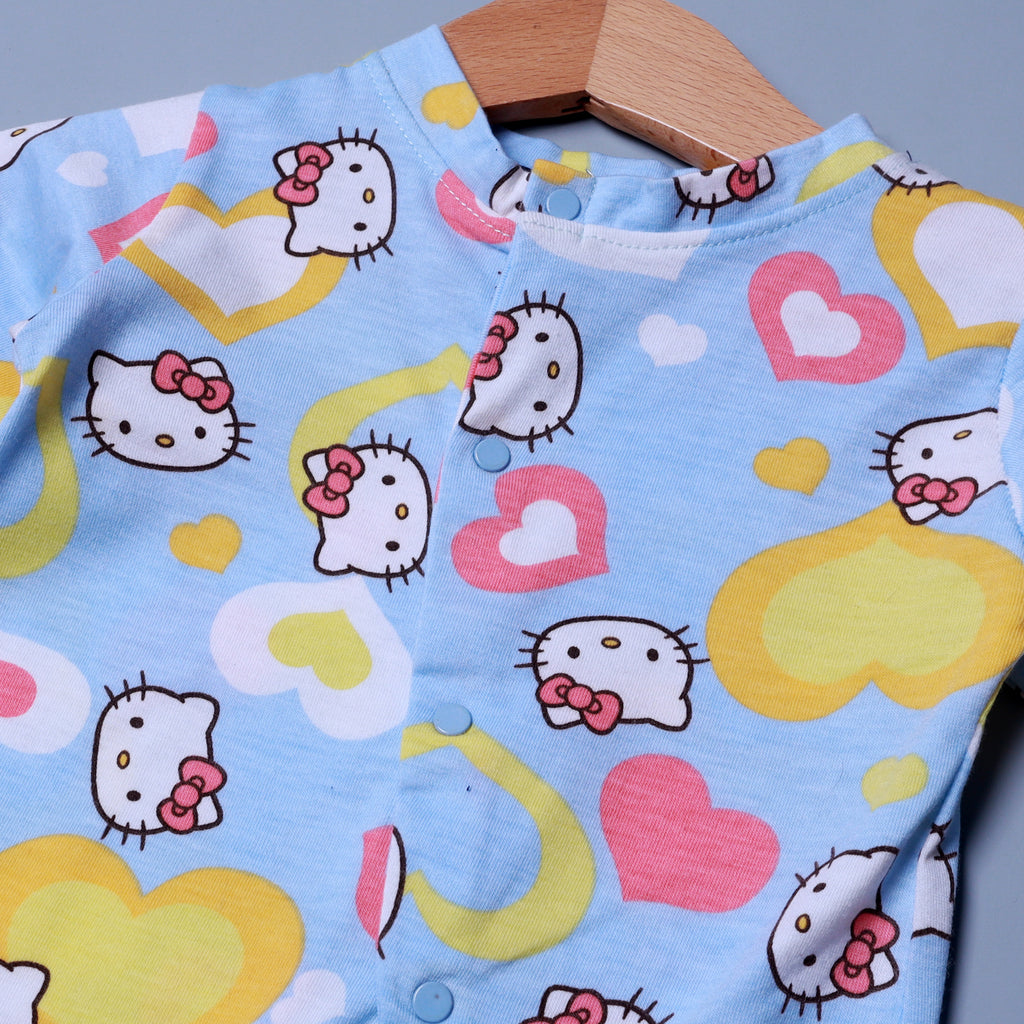 MULTI COLOR KITTEN & HEARTS PRINT FULL BODY FULL SLEEVES ROMPERS