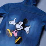 LIGHT BLUE MICKEY MOUSE PRINT WITH HOOD DENIM JACKET