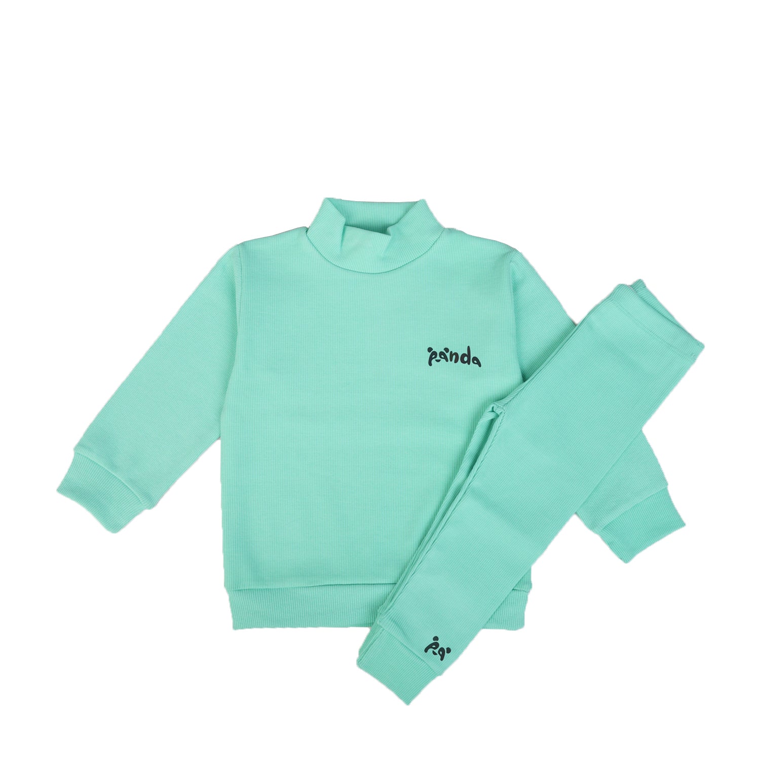 SEA GREEN WITH TROUSER "PANDA" RIBBED FABRIC SUIT FOR WINTERS Secondary image