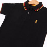 BLACK POLO "HORSE" PRINTED HALF SLEEVES T-SHIRT