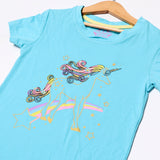 SKY BLUE UNICORN STARS PRINTED T-SHIRT FOR GIRLS