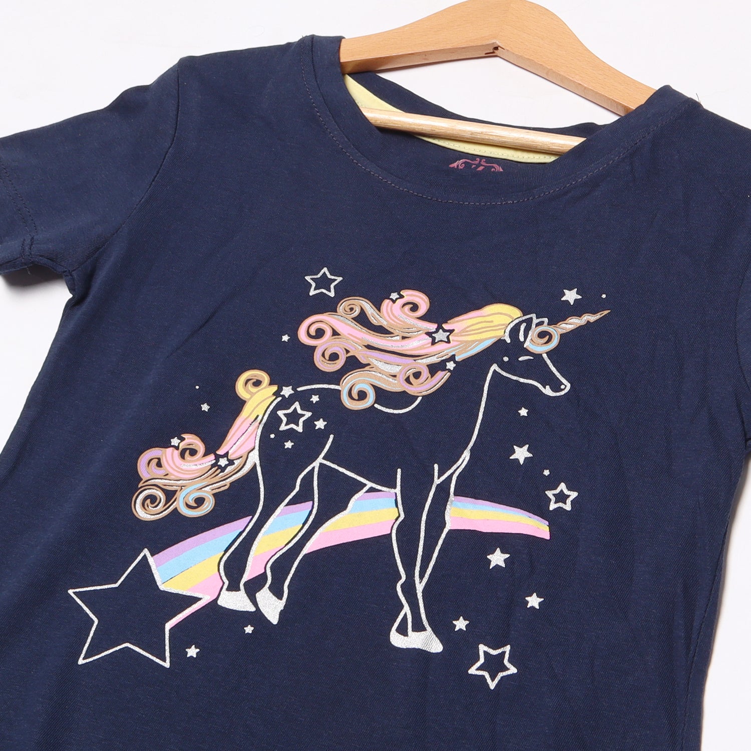 NAVY BLUE UNICORN STARS PRINTED T-SHIRT FOR GIRLS Secondary image