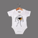 WHITE COOKIE CARTOON PRINTED ROMPER