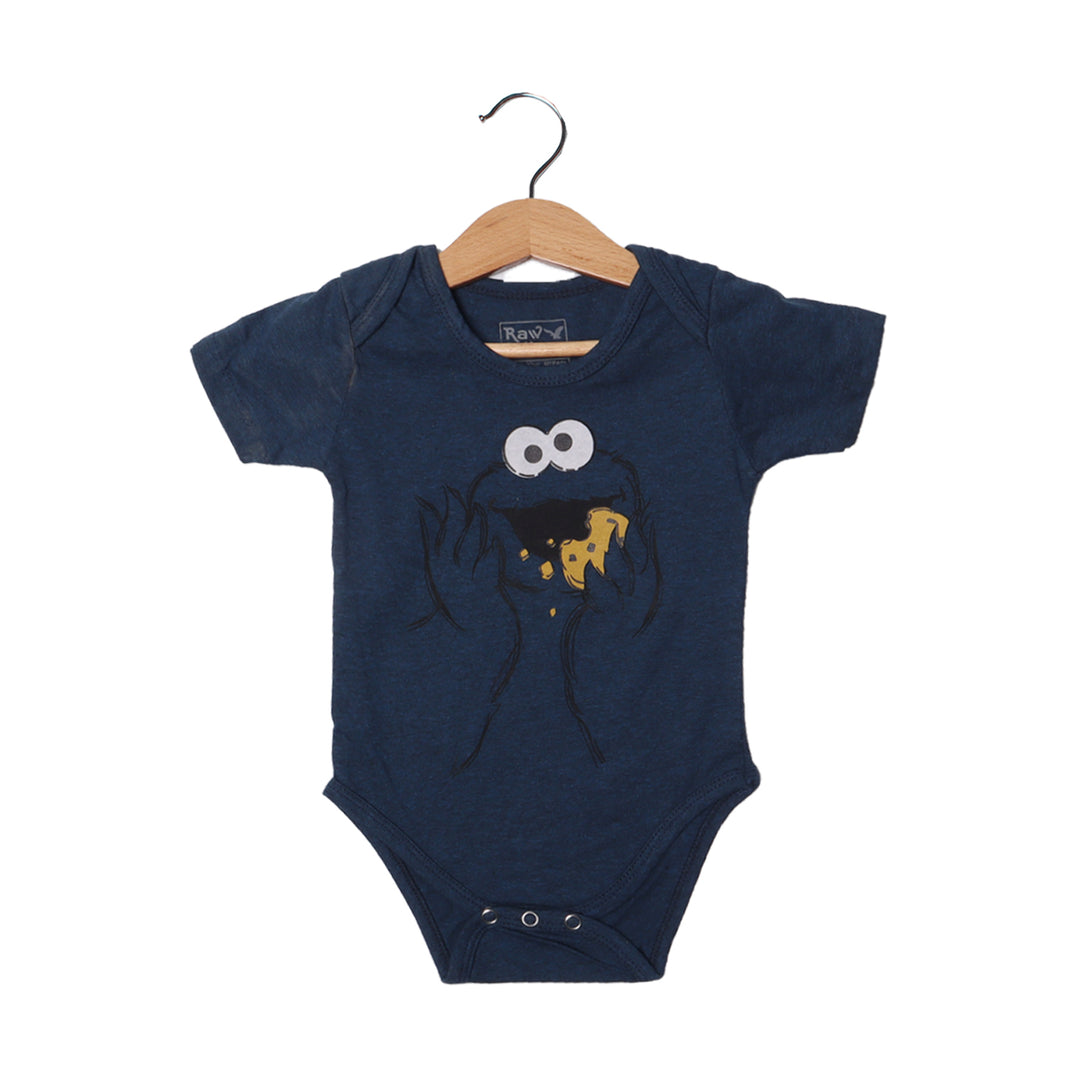 NAVY BLUE COOKIE CARTOON PRINTED ROMPER