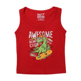 RED AWESOME DINO PRINTED SANDO FOR BOYS