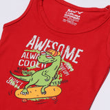 RED AWESOME DINO PRINTED SANDO FOR BOYS