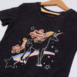 BLACK UNICORN STARS PRINTED T-SHIRT FOR GIRLS