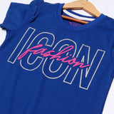 ROYAL BLUE ICON FASHION PRINTED T-SHIRT FOR GIRLS