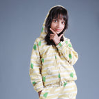 YELLOW HOODIE PINEAPPLE PRINTED TERRY FABRIC SUIT FOR WINTERS