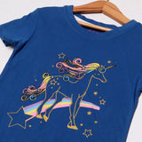 ROYAL BLUE UNICORN STARS PRINTED T-SHIRT FOR GIRLS