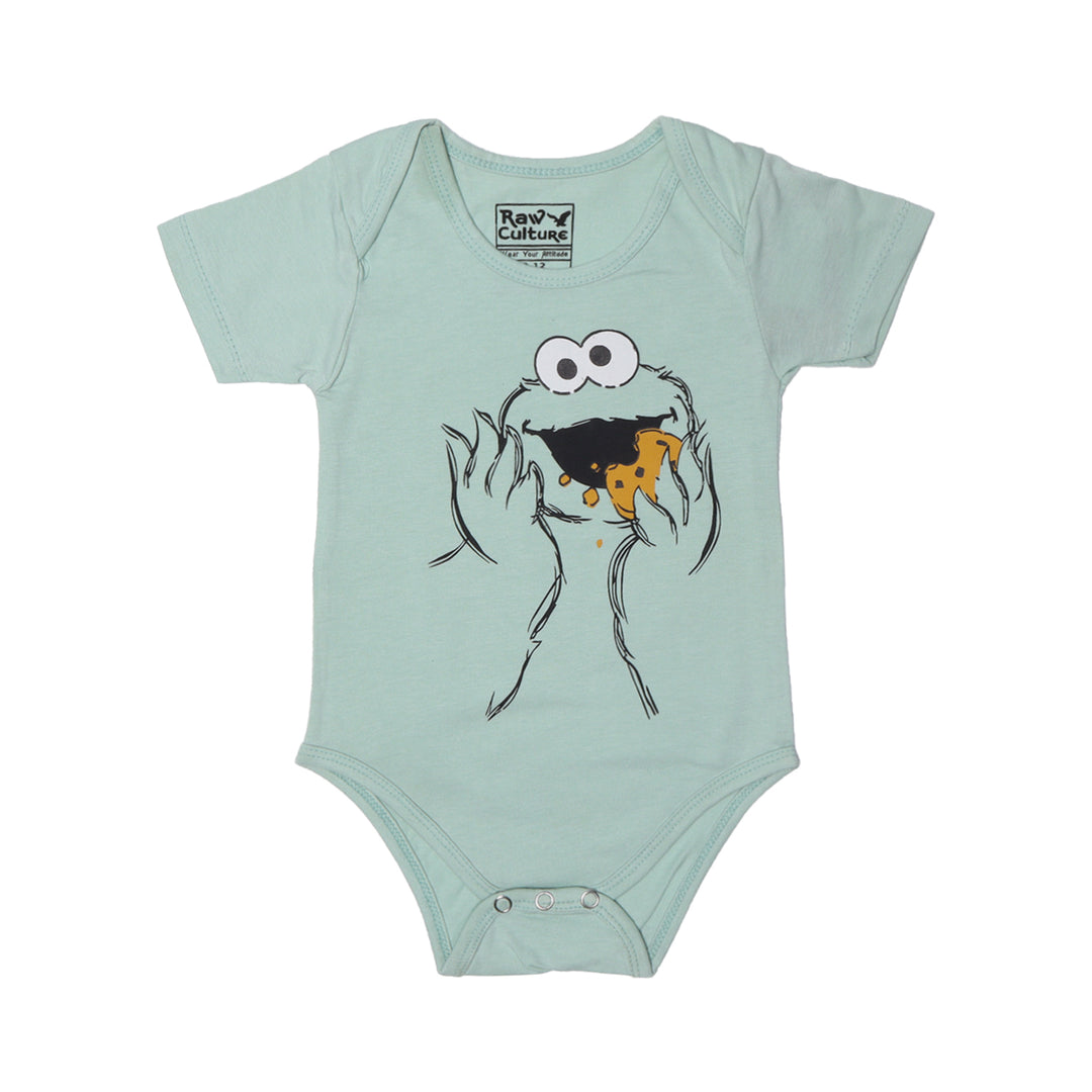 SEA GREEN COOKIE CARTOON PRINTED ROMPER