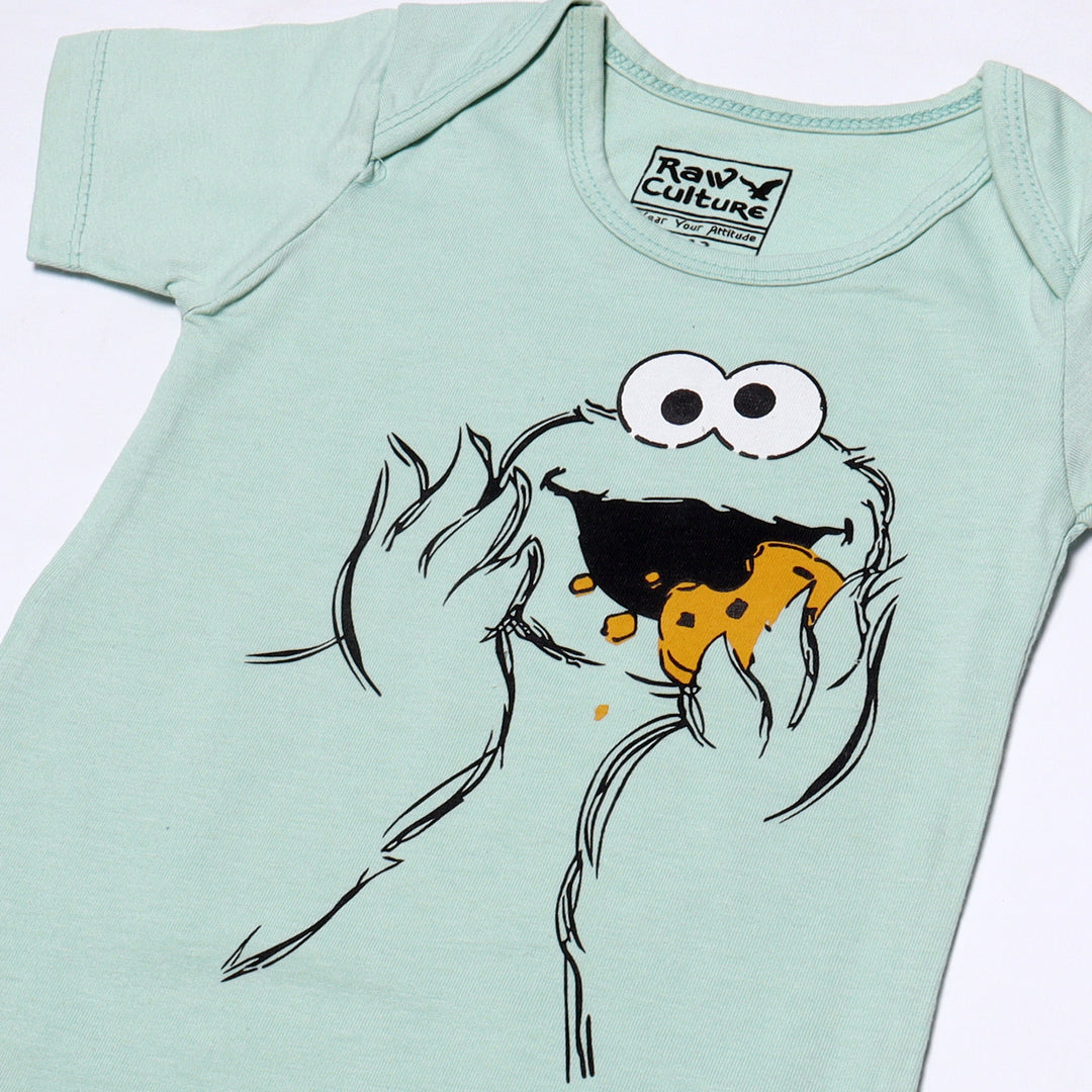 SEA GREEN COOKIE CARTOON PRINTED ROMPER