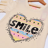 CREAM HEART SMILE PRINTED T-SHIRT FOR GIRLS