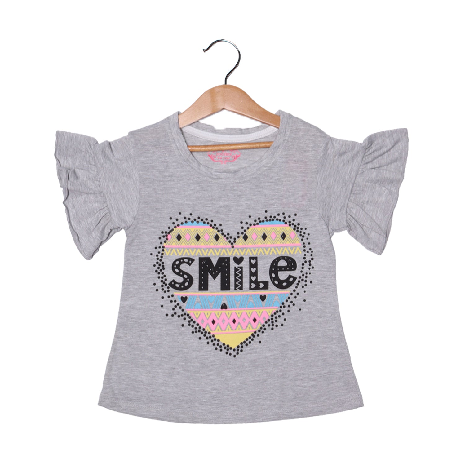 HAZEL GREY HEART SMILE PRINTED T-SHIRT FOR GIRLS Secondary image