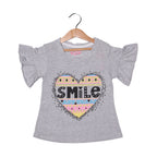 HAZEL GREY HEART SMILE PRINTED T-SHIRT FOR GIRLS