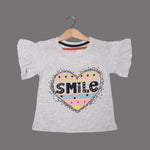 Load image into Gallery viewer, LIGHT GREY HEART SMILE PRINTED T-SHIRT FOR GIRLS
