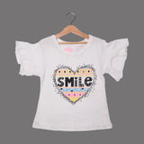 WHITE HEART SMILE PRINTED T-SHIRT FOR GIRLS