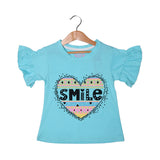 SKY BLUE HEART SMILE PRINTED T-SHIRT FOR GIRLS