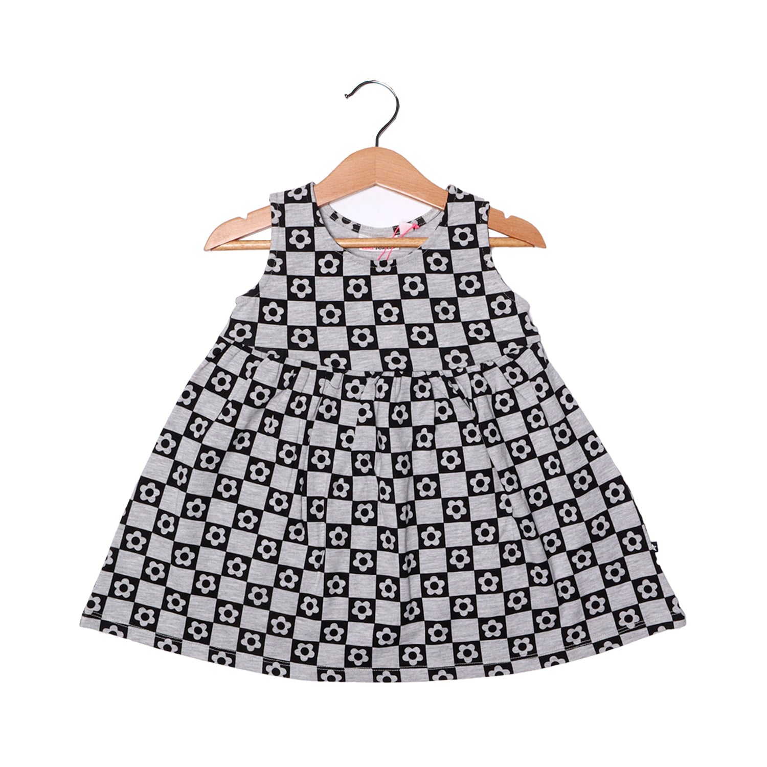 GREY WITH BLACK FLOWER PRINTED FROCK FOR GIRLS
