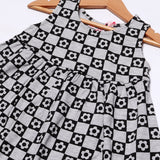 GREY WITH BLACK FLOWER PRINTED FROCK FOR GIRLS