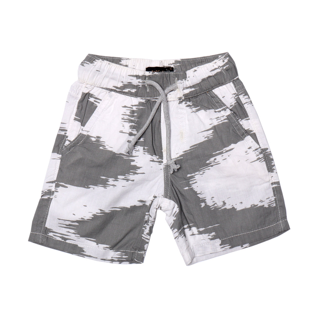 WHITE WITH GREY PATTERN COTTON SHORT FOR BOYS