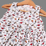 WHITE MULTIPLE THINGS PRINTED FROCK FOR GIRLS