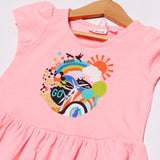 PINK BOBOLL GO GREEN PRINTED FROCK FOR GIRLS