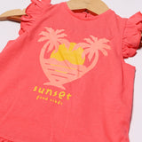 CORAL PINK SUNSET GOOD VIBES PRINTED FROCK FOR GIRLS