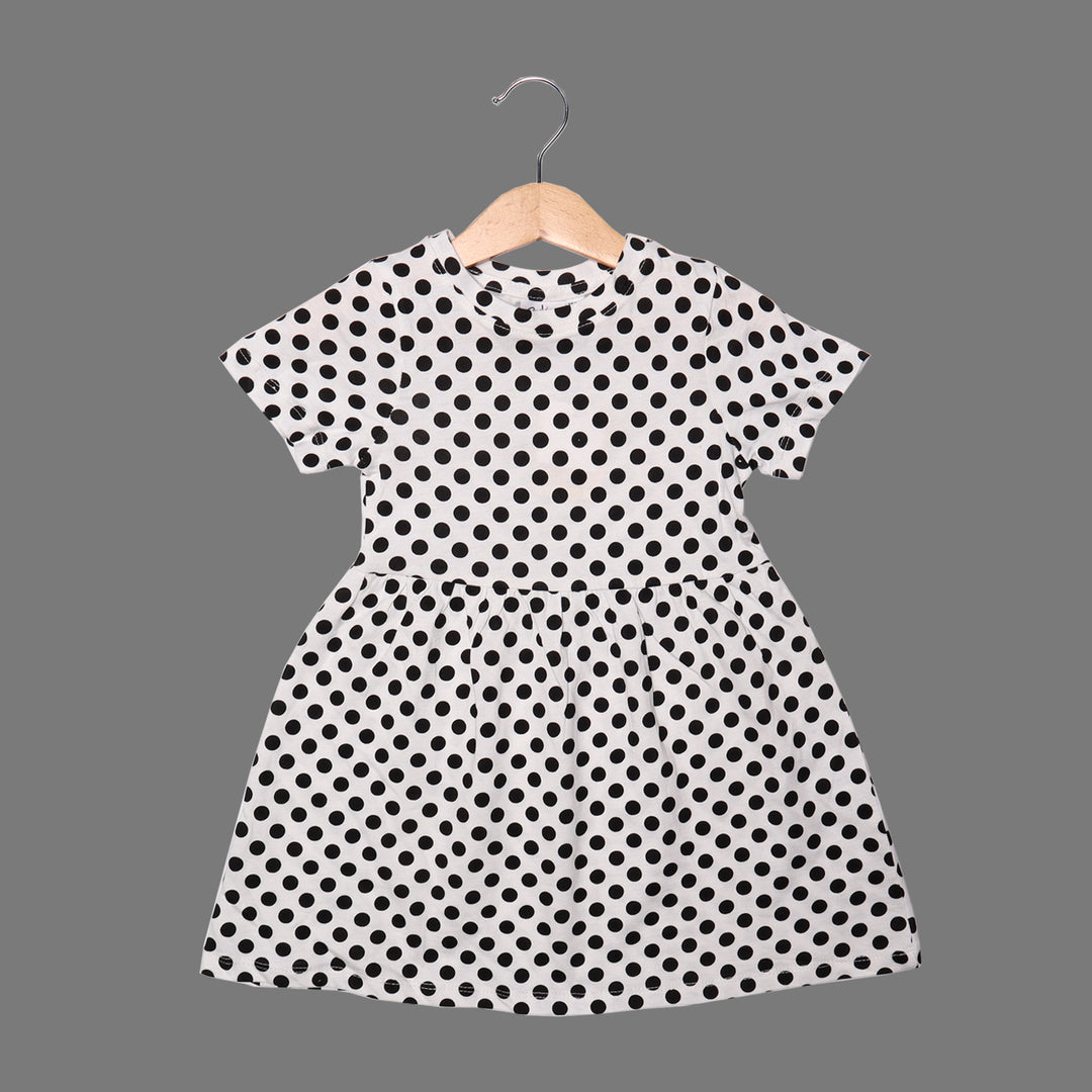 WHITE POLKA DOTS PRINTED FROCK FOR GIRLS