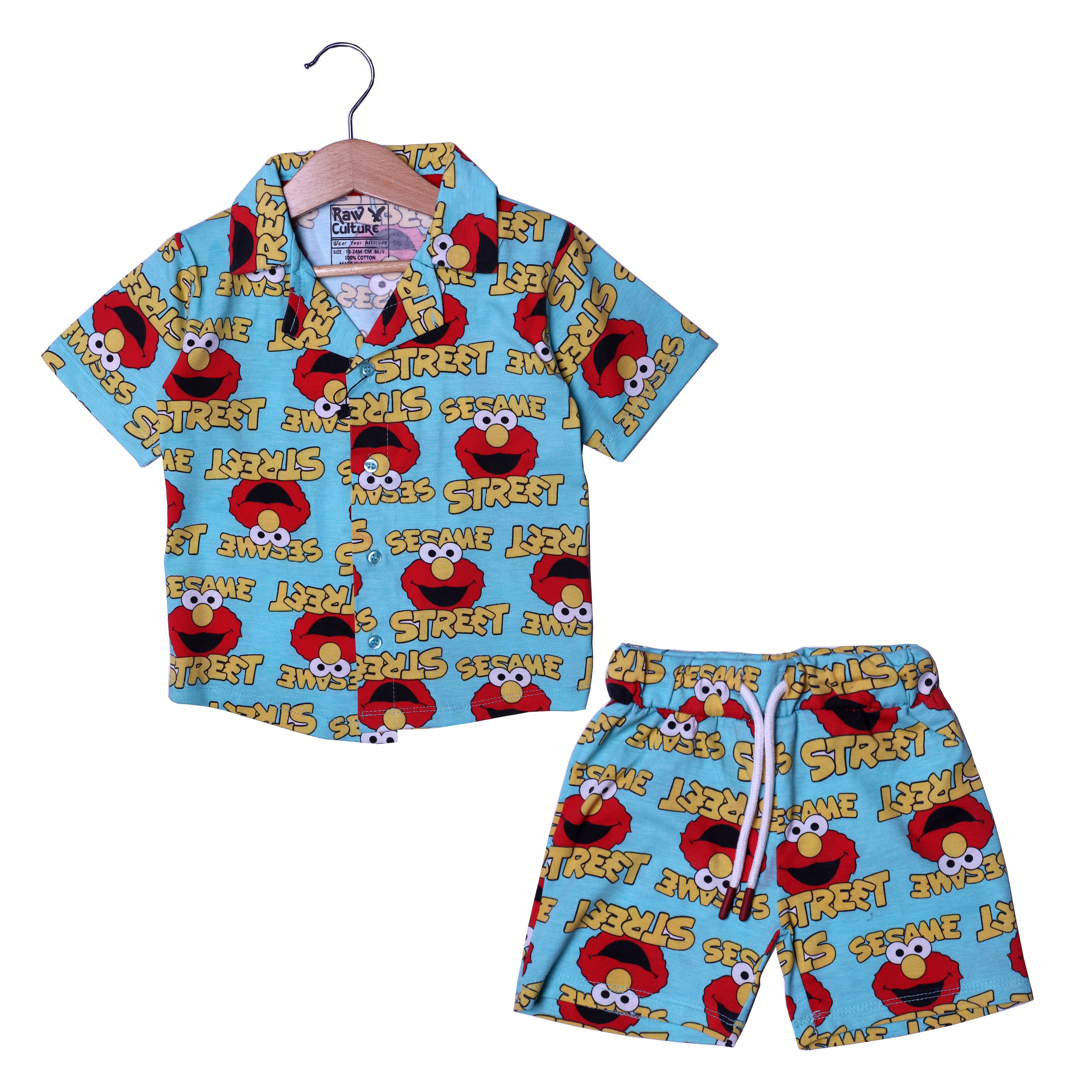 SESAME PRINT WITH SHORTS COTTON JERSY FABRIC BABA SUIT Secondary image