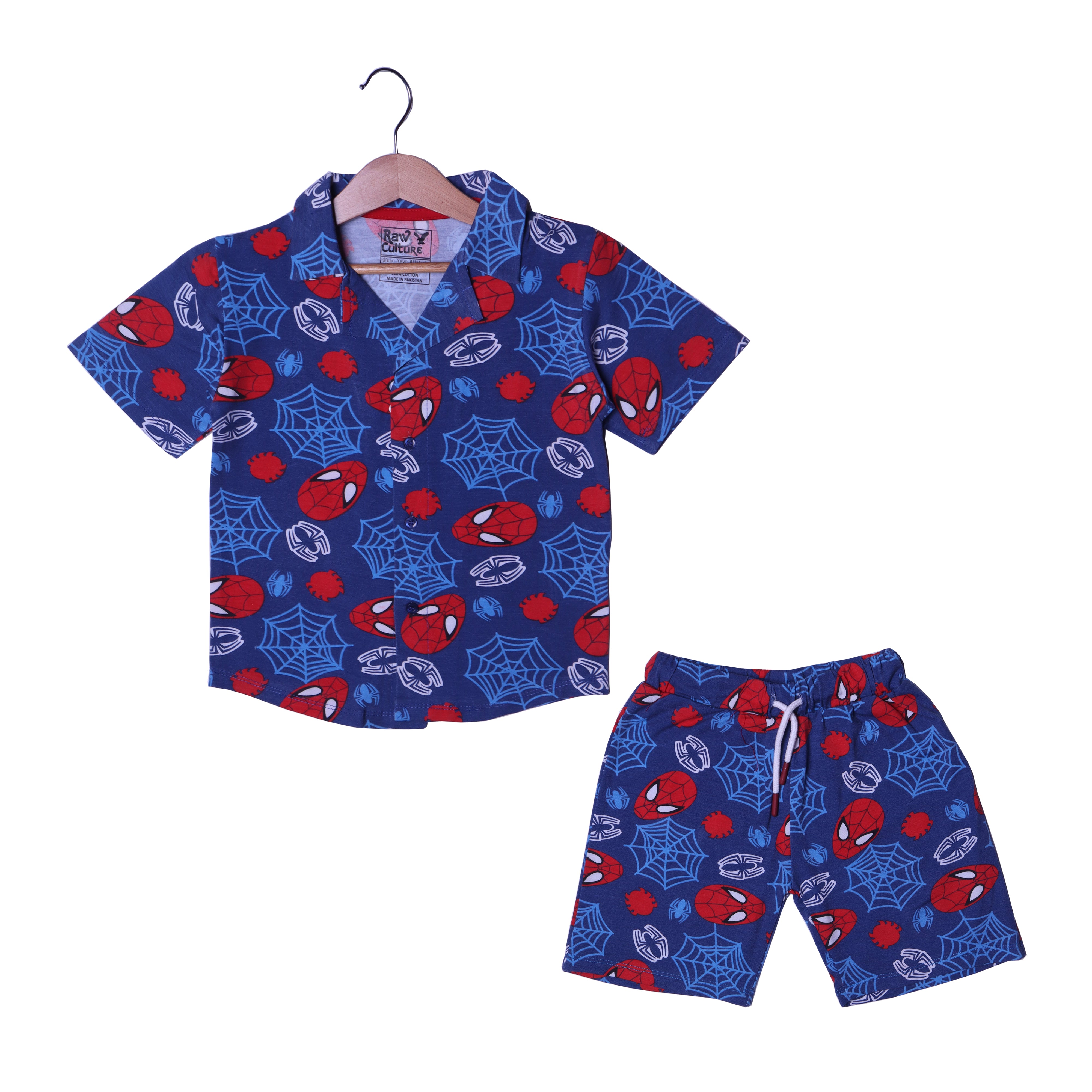 BLUE SPIDERMAN PRINT WITH SHORTS COTTON JERSY FABRIC BABA SUIT Secondary image
