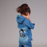 LIGHT BLUE MICKEY MOUSE PRINT WITH HOOD DENIM JACKET