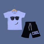 Load image into Gallery viewer, BLUE GLASSES PRINT WITH SHORTS COTTON JERSY FABRIC BABA SUIT
