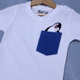 WHITE POCKET PENGUIN PRINT WITH SHORTS COTTON JERSY FABRIC BABA SUIT