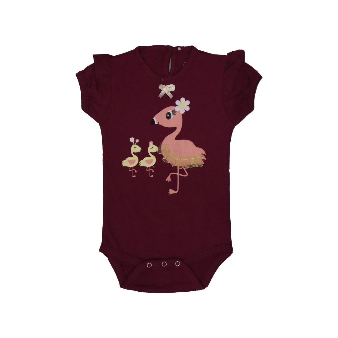 DARK PURPLE SWAN & BABIES PRINT HALF BODY HALF SLEEVES ROMPER