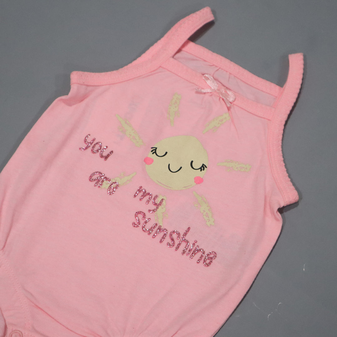 PINK  U R MY SUNSHINE PRINT HALF BODY SLEEVES LESS ROMPER