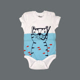 WHITE TIGER PRINT HALF BODY HALF SLEEVES ROMPER